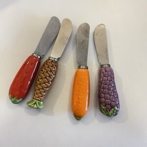 Vintage Fruit Ceramic Handle Spreaders Grapes Pineapple Orange Strawberry‎ - 4